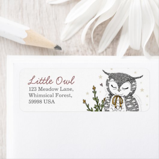 Uil & gele strik retour adreslabel etiket (Insitu)