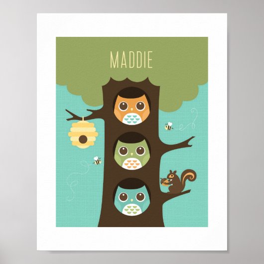 Uil gepersonaliseerde babysuite poster print (Voorkant)