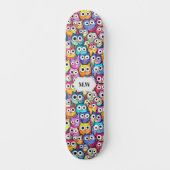 Uil gezichten cartoon vogelpatroon monogram sport persoonlijk skateboard (Voorkant)