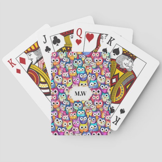 Uil gezichten cartoon vogels patroon monogram game pokerkaarten (Achterkant)