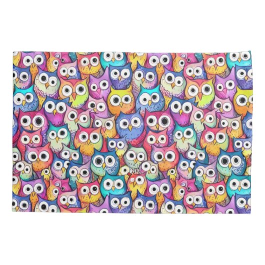 Uil gezichten doodle patroon schattig grillige bos kussensloop (Achterkant)