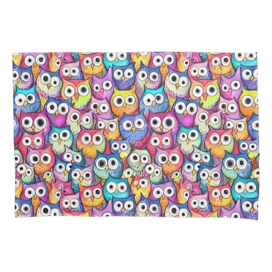 Uil gezichten doodle patroon schattig grillige bos kussensloop (Voorkant)