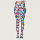 Uil gezichten kleurrijke patroon nachtvogels leggings (Voorkant)