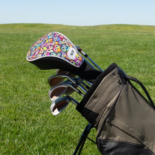 Uil gezichten kleurrijke vogels patroon monogram s golfheadcover (Insitu)