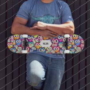 Uil gezichten vogels collage patroon monogram spor persoonlijk skateboard