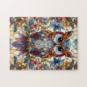 Uil Glas in lood geïnspireerd Legpuzzel (Horizontaal)