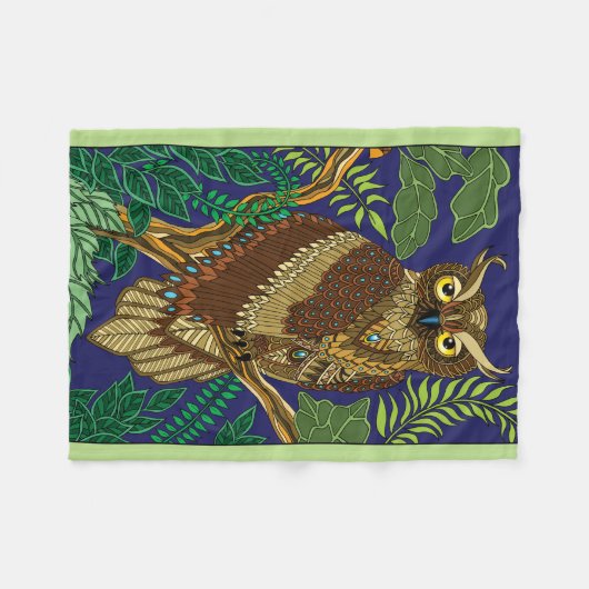 Uil Groene bosbladeren Fleece Deken (Voorkant (Horizontaal))