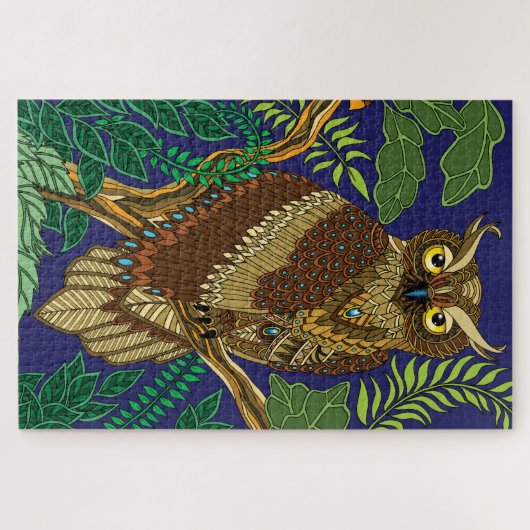 Uil Groene bosbladeren Legpuzzel (Horizontaal)