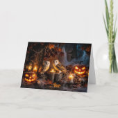 Uil Halloween met Kaarsen Jack O Lanterns Kaart (Voorkant)