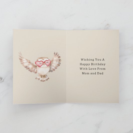 Uil Hart Bril Verjaardag Kaart (Binnen)