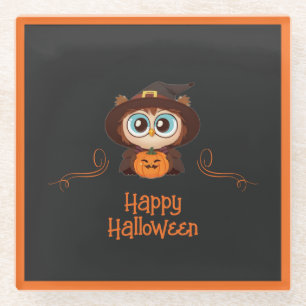 Uil/Herfst/Herfst/Halloween/pompoen Glazen Onderzetter