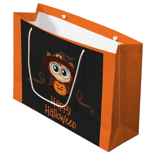 Uil/Herfst/Herfst/Halloween/pompoen Groot Cadeauzakje (Voorkant Gekanteld)