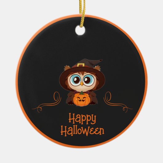 Uil/Herfst/Herfst/Halloween/pompoen Keramisch Ornament (Voorkant)