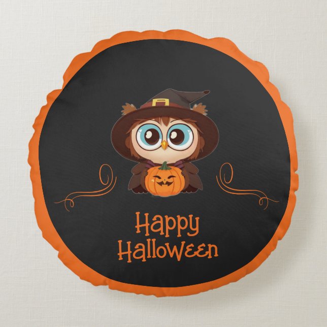 Uil/Herfst/Herfst/Halloween/pompoen Rond Kussen (Voorkant)