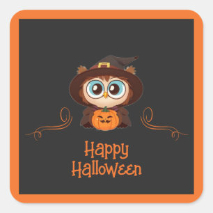 Uil/Herfst/Herfst/Halloween/pompoen Vierkante Sticker