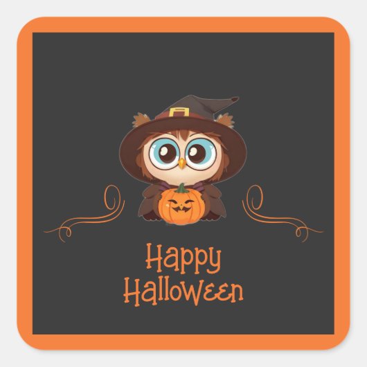 Uil/Herfst/Herfst/Halloween/pompoen Vierkante Sticker (Voorkant)