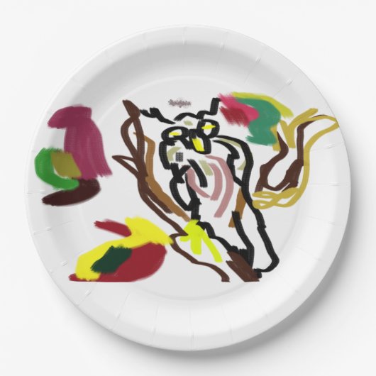 Uil herfst olie papieren bordje (Voorkant)