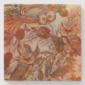 Uil herfst pinecone  sinaasappel blauw patroonroes stenen onderzetter (Voorkant)