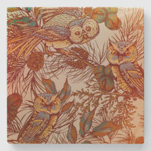 Uil herfst pinecone  sinaasappel blauw patroonroes stenen onderzetter