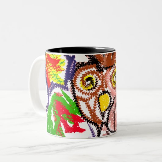 Uil herfstvreugde tweekleurige koffiemok (Voorkant links)