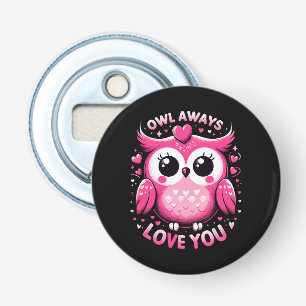 Uil houdt altijd van jou - Valentijnsdag Button Flesopener