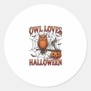 Uil houdt van Halloween Oranje Spinnenweb Pompoen_ Ronde Sticker