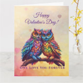 Uil houdt van je voor altijd-Kleurrijke Uilen-Vale Kaart (Gele Bloem)