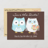 Uil-huwelijk Bewaar de datum Schattige bruid en br Aankondigingskaart (Voorkant / Achterkant)