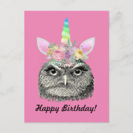 Uil-I-Mais Vintage Eenhoorn Uil Gefeliciteerd Roze Briefkaart