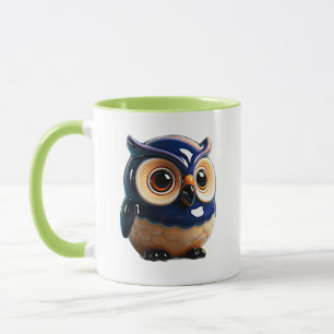 Uil Illustratie Glanzend Schattig Blauw Mok