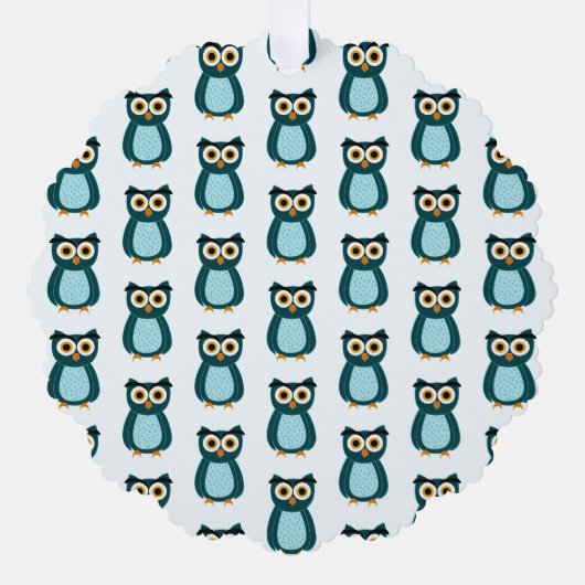 Uil illustratie in blauw ornament kaart (Voorkant)