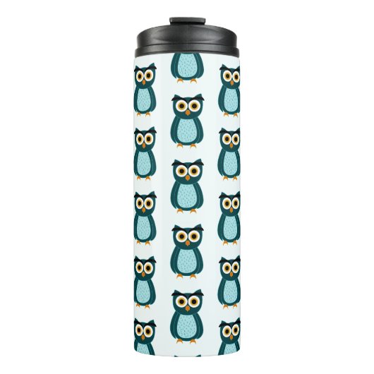 Uil illustratie in blauw thermosbeker (Voorkant)