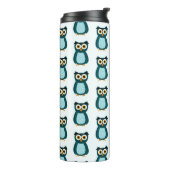 Uil illustratie in blauw thermosbeker (Gedraaid links)