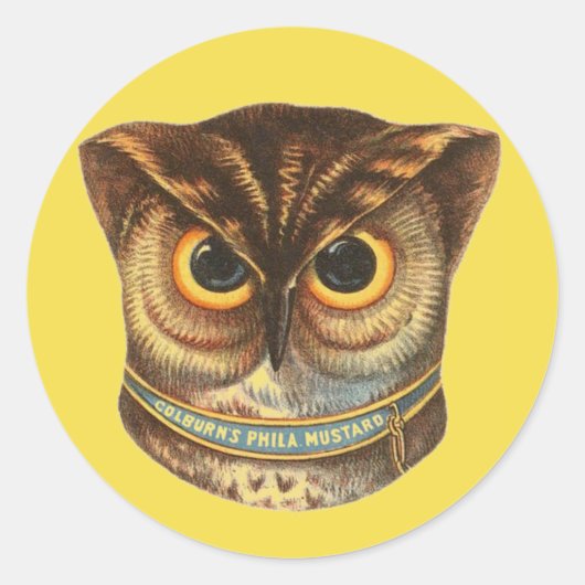  uil illustratie mosterd advertentie ronde sticker (Voorkant)