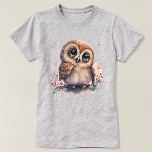 Uil Illustratie Omgeven Door Harten En Bloemen T-shirt (Design voorkant)