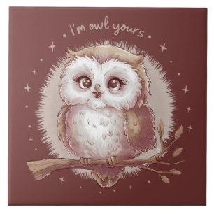 Uil Illustratie Schattigee grillige Cottagecore Tegeltje