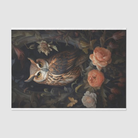 Uil in bloemen 1 Decoupage papier (Voorkant)