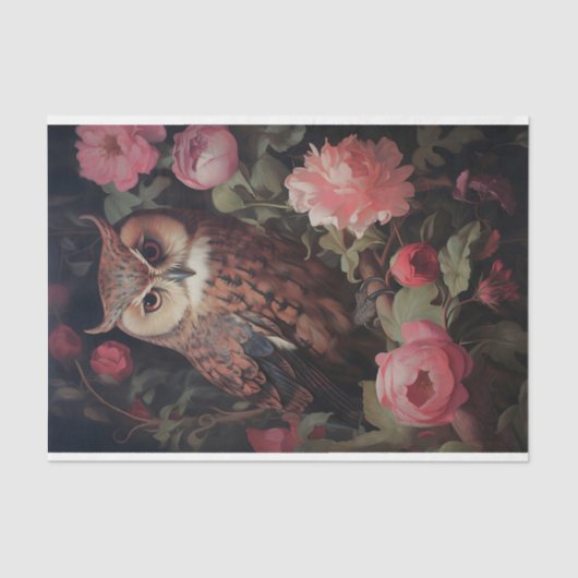 Uil in bloemen 3 Decoupage papier (Voorkant)