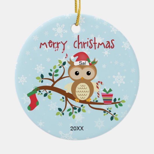 Uil in de Kerstboom Keramisch Ornament (Voorkant)