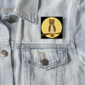 Uil in de maan op zwarte pin vierkante button 5,1 cm (In situ)