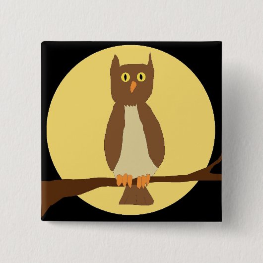 Uil in de maan op zwarte pin vierkante button 5,1 cm (Voorkant)