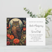 Uil in de nacht met een volle maan bruiloft kaart (Staand voorkant)