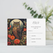 Uil in de nacht met een volle maan bruiloft RSVP kaartje (Staand voorkant)