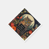 Uil in de nacht met een volle maan bruiloft servet (Hoek)