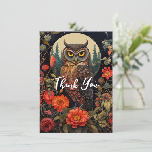 Uil in de nacht met een volle maan Dank u Bedankkaart (Staand voorkant)
