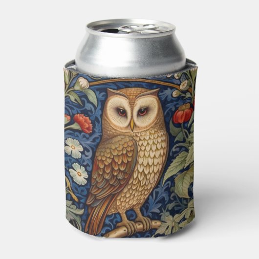Uil in de tuin William Morris stijl Blikjeskoeler (Blikje Voorkant)