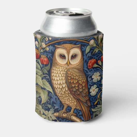 Uil in de tuin William Morris stijl Blikjeskoeler (Blikje Achterkant)