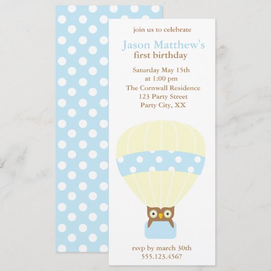 Uil in een ballon verjaardagsfeestuitnodigingen kaart (Voorkant / Achterkant)