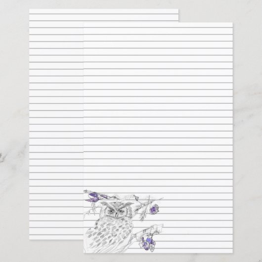 Uil in een boom grijs gevoerd briefpapier brief sc (Voorkant / Achterkant)