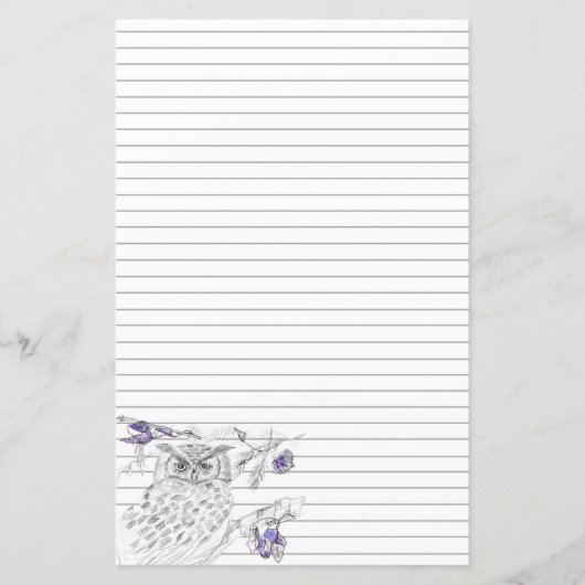 Uil in een boom grijs gevoerd briefpapier brief sc (Voorkant)